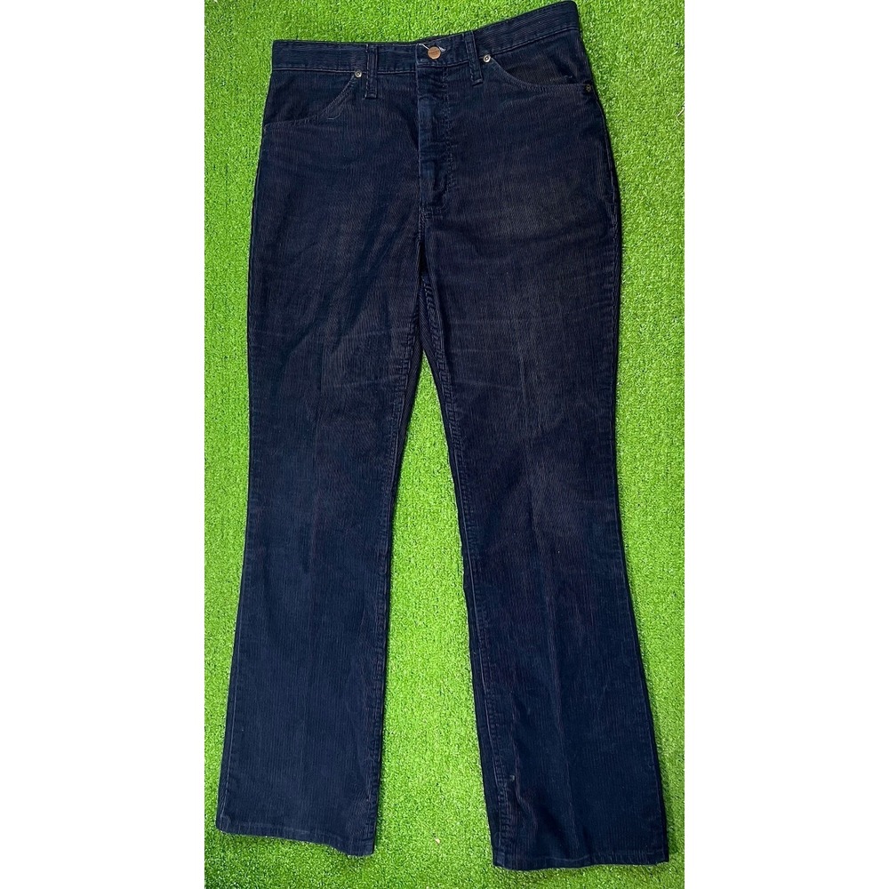 Vintage Corduroy Flare Jeans 33 X 32‎ Navy Blue  Wrangler 1970s Slacks USA Made
